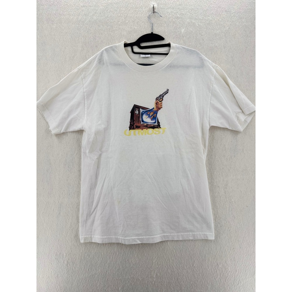 Utmost - T-Shirt TV Gun Graphic Print - White - L - Mens